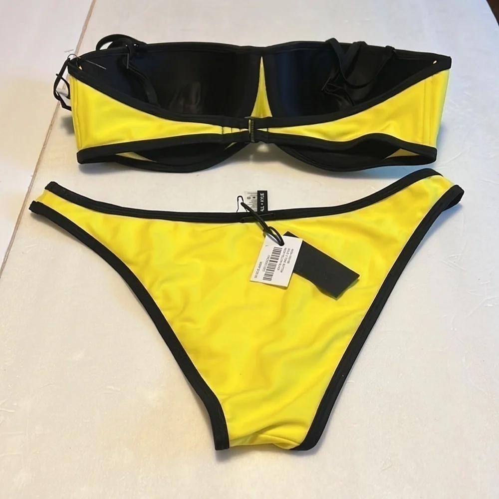 NWT Kendall + Kylie Neon Yellow 2 Tone Bikini Size Large